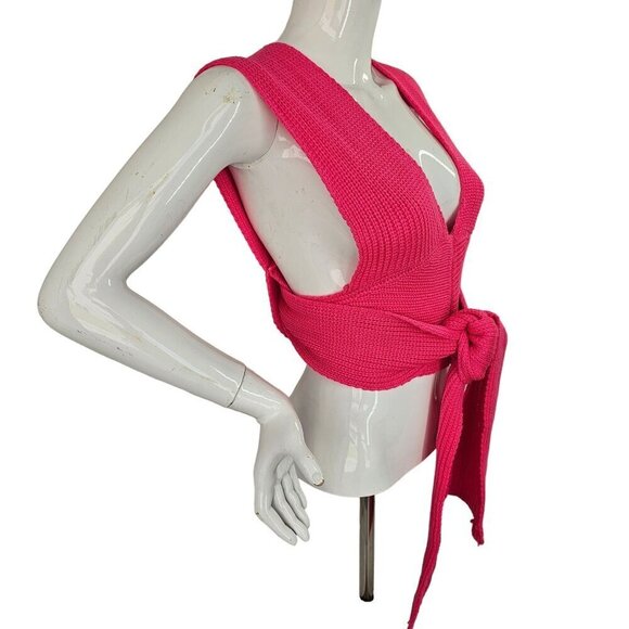 Strappy Knit Tie Up Crop Top Womens OS Versatile Wrap Crop Sweater Vest Pink - Picture 9 of 11